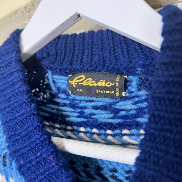 Lambswool Vtg Chilean Sweater Blue Fair Isle Hand Knit Ski Aztec Tribal Sz Small - Picture 4 of 7